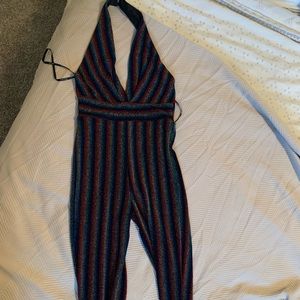 TFNC glitter retro halter neck jumpsuit